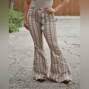 High Rise Aztec Print Western Cowgirl Denim Jeans